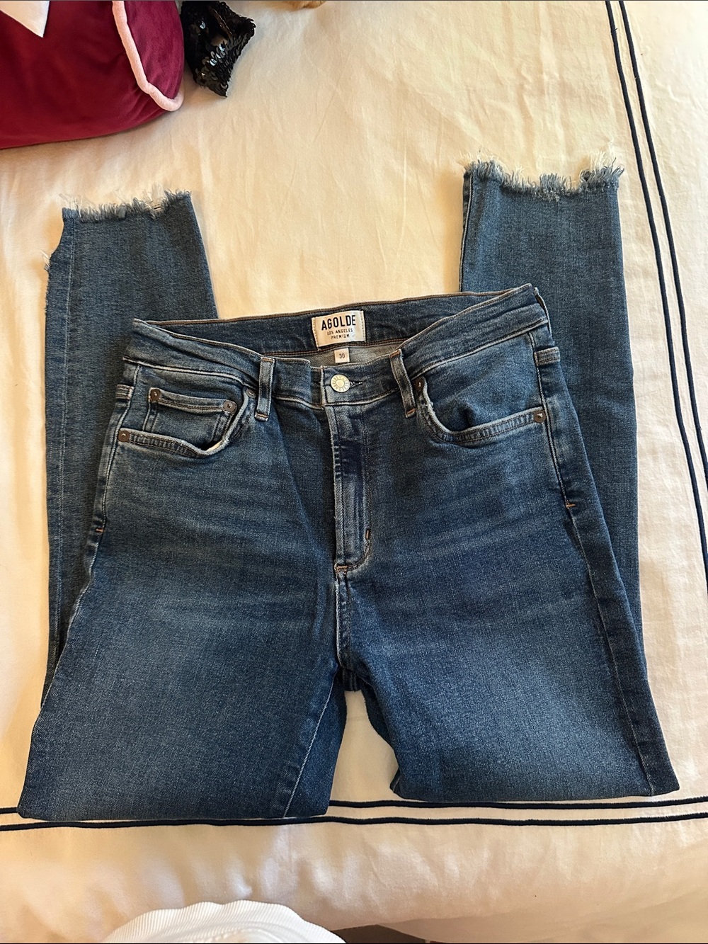 Agolde Skinny Raw Hem Jeans in Dark Blue Wash